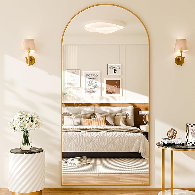 SUNQUEEN 76"x34" Floor Mirror Full Length, Arched Full Length Mirror with Stand, Full Body Mirrors for Bedroom Living Room or Cloakroom Gold