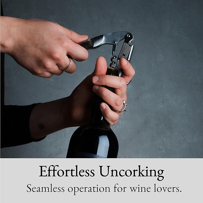 Barvivo Wine Bottle Opener with Double Hinged Corkscrew - 4.5-Inch Manual Wine Key with Foil Cutter and Cap Remover - Stainless Steel Bar Key Tool for Bartenders and Servers - Natural Rosewood Handle