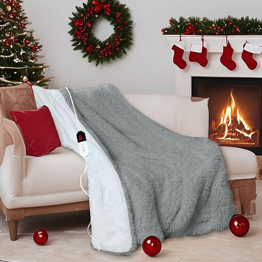 Heated Blanket - Soft Shaggy Faux Rabbit Fur Electric Blanket, Fast Heating Blanket with 4 Hours Auto Shut Off, 6 Fast Heating Levels (Gray, 50"X60")
