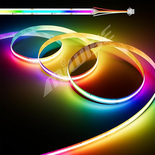 RGB Smart IC COB LED Strip Light,32.8ft Color Chasing Flexible DC24V LED Tape Light,WS2811 Addressable RGB Ribbon,for Party/Home/Office DIY Lighting Projects(Power Supply&Controller NOT Included)