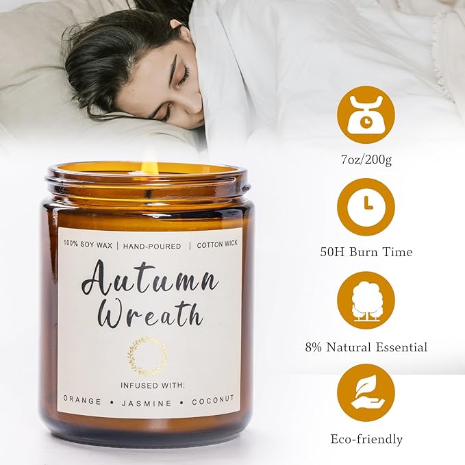 Fall Candles Set - 6 Pack Candles for Home Scented, Fall Scented Candles for Autumn Gift Home Decoration, Natural Non Toxic Soy Candle Gifts for Women, Cinnamon Apple/Autumn Wreath