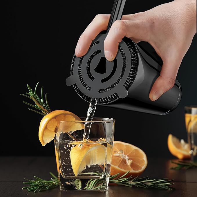 IOV Boston Cocktail Shaker Set, 18oz & 28oz Stainless Steel Weighted Shaker Tins, Metal Martini Drink Mixer for Bartending, Professional Bar Tools with Cocktail Recipe Guide, Black