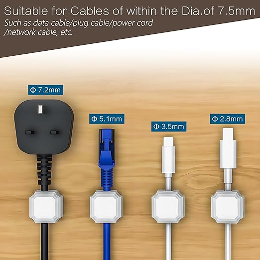 9pcs Magnetic Cable Clips - FonPeak Ultra-Adhesive Desk Cable Management Clips, Cord Organizer for Max 7.5mm/0.3 inches Cables, Suit for Desktop, Nightstand, Home, Office, Car, and Wall