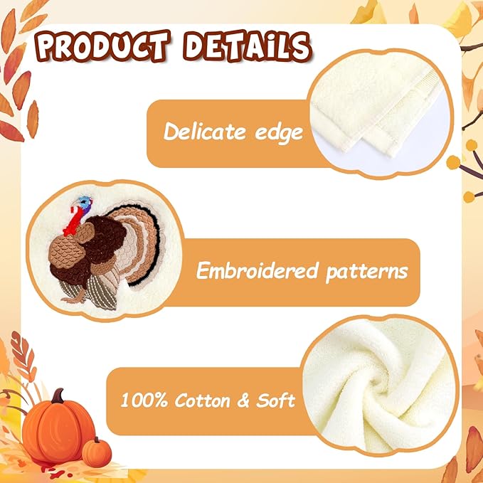 Fancy Land 2 Pcs Fall Thanksgiving Hand Towels Embroidered Vintage Turkey Pumpkin Bathroom Kitchen Towels Thanksgiving Gifts Decor 13.8 x 29.5 Inches