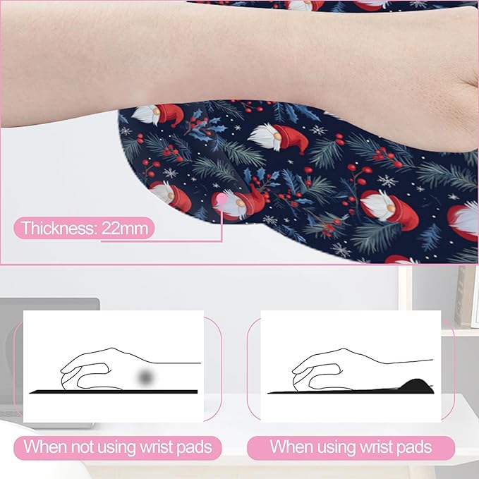 Christmas Santa Claus Berries Keyboard Wrist Rest Pad and Mouse Pad Wrist Support Set,3-in-1 Ergonomic Mouse Pad with Non-Slip Rubber Base for Home Office Game Computers Desk,