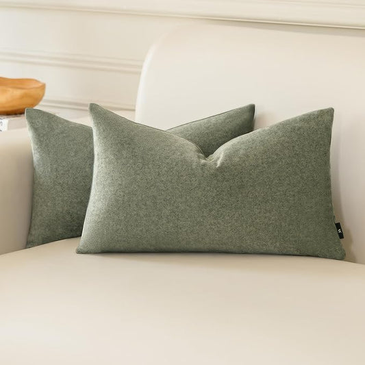 a moment Pack of 2 Forest Green Stain-Resistant Throw Pillow Covers Pet-Friendly Pillowcases Cushion Covers for Sofa Couch Bed Outdoor Waterproof 12x20 Inch