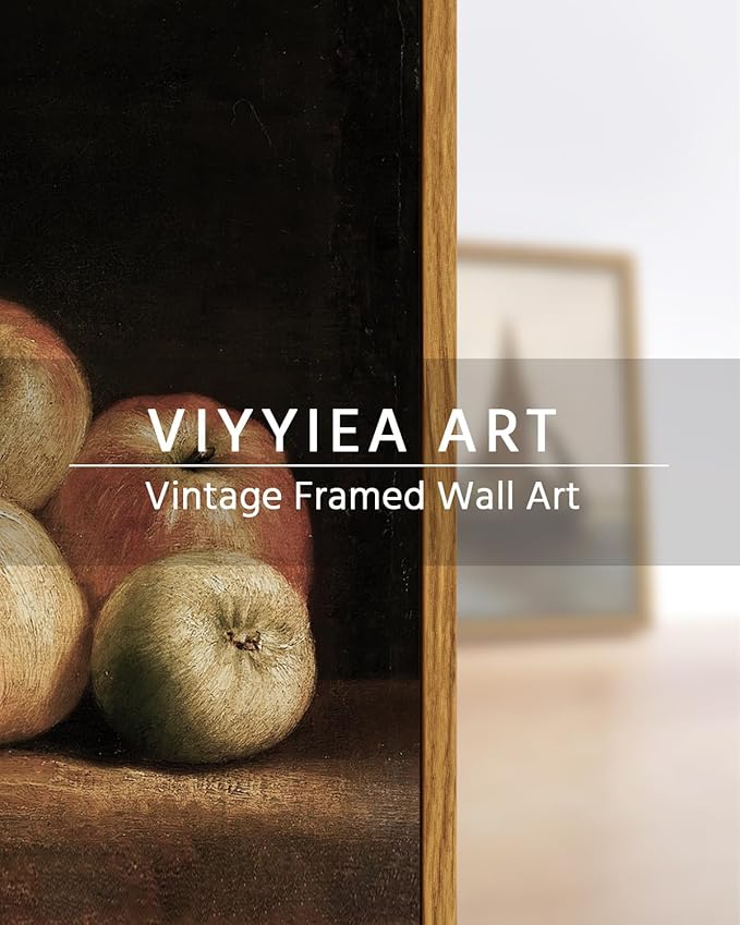 VIYYIEA Vintage Framed Apple Wall Art, Kitchen Bedroom Dining Room Fruit Art Decor, Still life of apples Canvas Print Paintings, French Country Home Farmhouse Dark Decor, 8x10 Inch