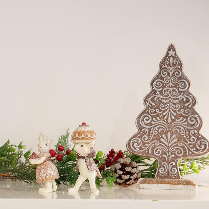 Braxio Gingerbread Mouse Collectible Figurine - Christmas Tabletop Decorations Set of 2