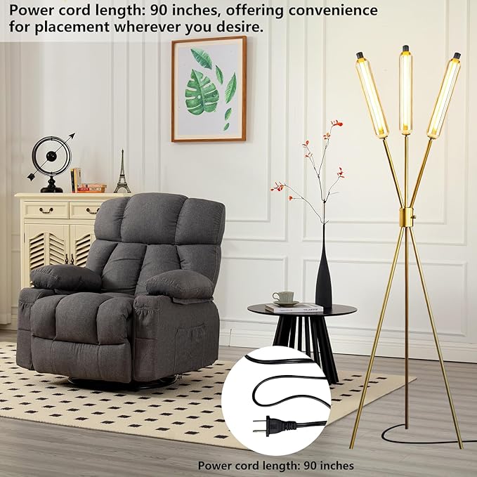 Lightdot LED Tripod Floor Lamps for Living Room, Stepless Dimmable(10-100% Brightness) Modern Standing Tall Lamp with 360° LED LampHead,Mid Century Industrial Floor Lamp for Bedroom-Gold