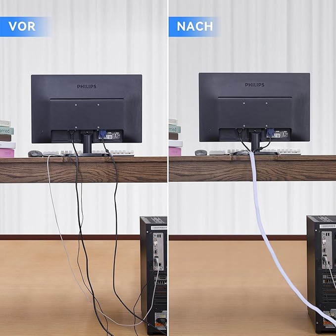 AGPTEK Cable Sleeve Cover, 20ft - 4/5 inch Desk Cord Organizer Cable Hider, Home Office Wire Management Computer TV Wire Loom Tubing, Pet Proof Cord Protector, from Cat Dog Chewing, White