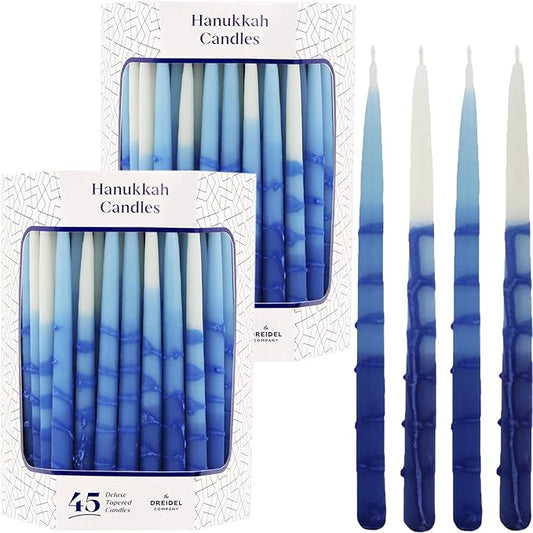 The Dreidel Company Dripless Deluxe Tapered Pastel Blue and White Hanukkah Menorah Candles for All 8 Nights of Chanuka (5-Pack)