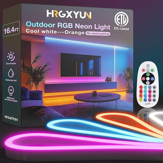 16.4ft RGB Led Neon Rope Light, 110v Waterproof Led Neon Strip with Brightness Adjustment,Multicolor Change Flexible Neon Rope Lights for Supermarket,High Building, Celebration,ETL Listed