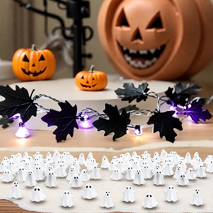 50Pcs Mini Resin Ghosts, Small Ghost Figurines, Tiny Halloween Miniatures for Spooky Tiered Tray Decor, Vase Filler, Home Tabletop Shelf Centerpieces, Party Favors Gift