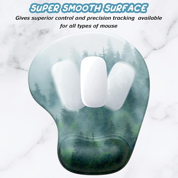 Hsurbtra Ergonomic Mouse Pad with Wrist Rest Support, Gel Mouse Pads with Non-Slip PU Base, Pain Relief Memory Foam Computer Mat, Cute Office Supplies Desk Decro Accessories, Black Forest