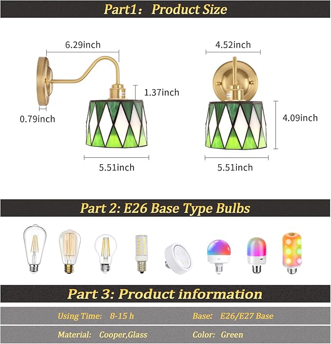 Vintage Battery Operated Wall Sconce Set of 2 with Remote, Rechargeable Wall Lamp 3 Colors Dimmable, Gold Lights Fixture for Bedroom Bathroom Living Room Hallway Green Checker
