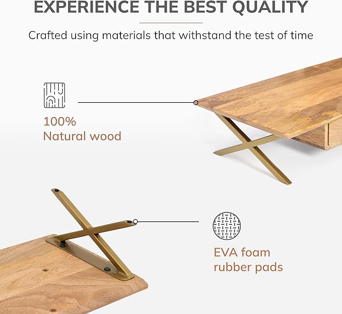 Anji Mountain Monitor Stand - Desktop Organizer & Laptop Riser, Ergonomic Monitor Riser, Space-Saving Monitor Stand for Desk, Durable Construction, Easy Assembly, Ideal for Home & Office,Natural