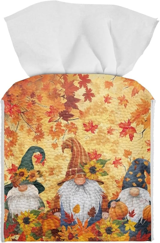 Maple Leaves Elf Tissue Box Holder Square Pu Leather Tissues Cube Box Cover Modern Decorative Thanksgiving Facial Napkin Holder Case for Car Kitchen Bedroom Bathroom