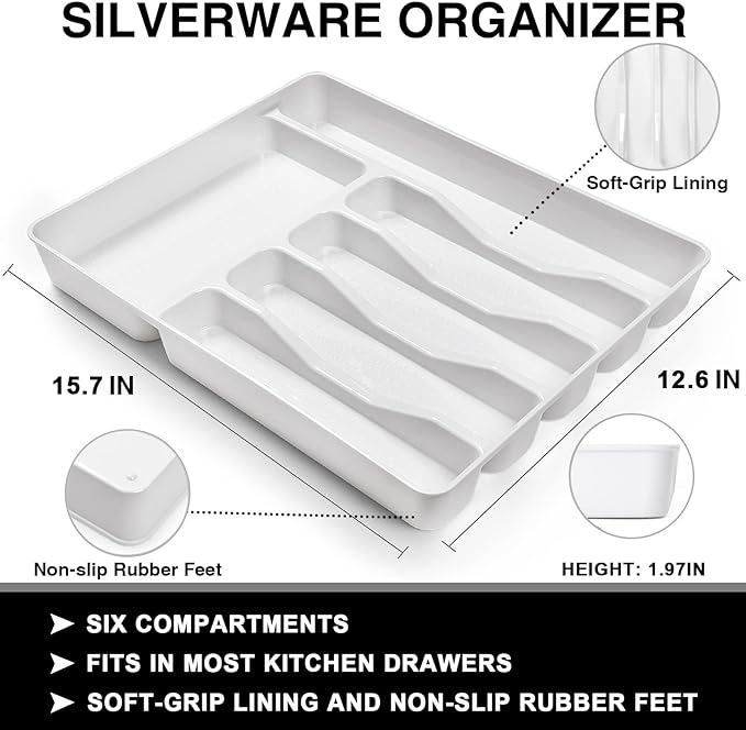 49-Piece Hammered Silverware Set with Organizer, Heavy Duty Stainless Steel Flatware for 8, Cutlery Utensil Sets with Steak Knives, Rust-proof, Mirror Polished, Dishwasher Safe