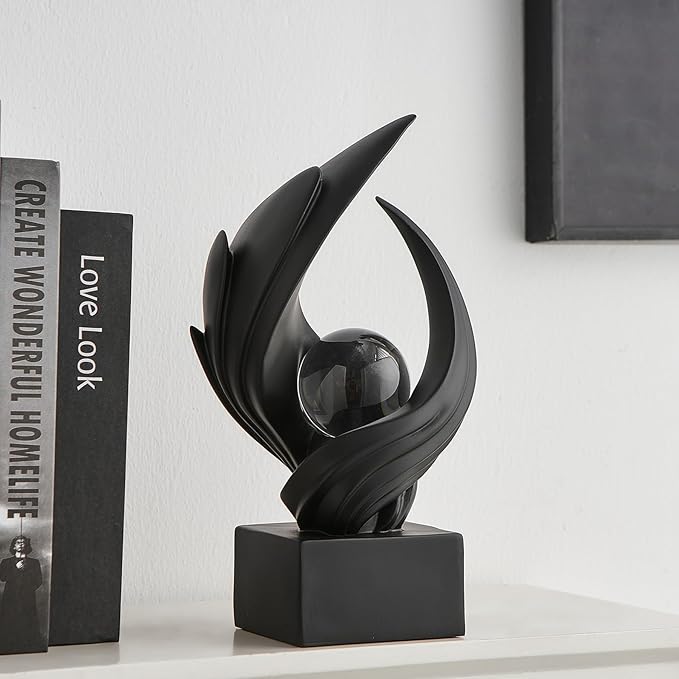 Abstract Art Sculpture, Resin Gold Decorative Statue, Modern White Ornaments for Living Room, Decorativas Modernas for Coffee Table, Entryway & Office Collectibles (Black)
