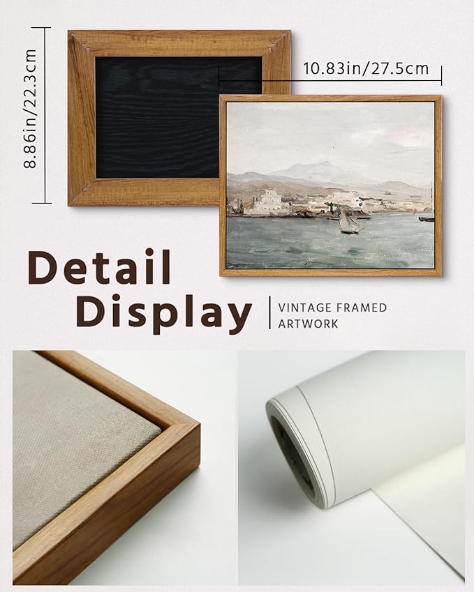 VIYYIEA Framed Canvas Wall Art Home Decor, Vintage Coastal Wall Art Decor, Vintage Serenity Harbor Painting Decorations for Living Room, Office Bedroom Bathroom Decor, 9"x11"