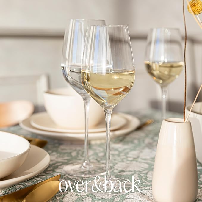 over&back 13oz Traditional Glassware - Set of 4 Classic Stem Drinking Glasses for Parties, Get-togethers, and More - Mouth-Blown - Wine Cups for Kitchen and Dining Room - Clear