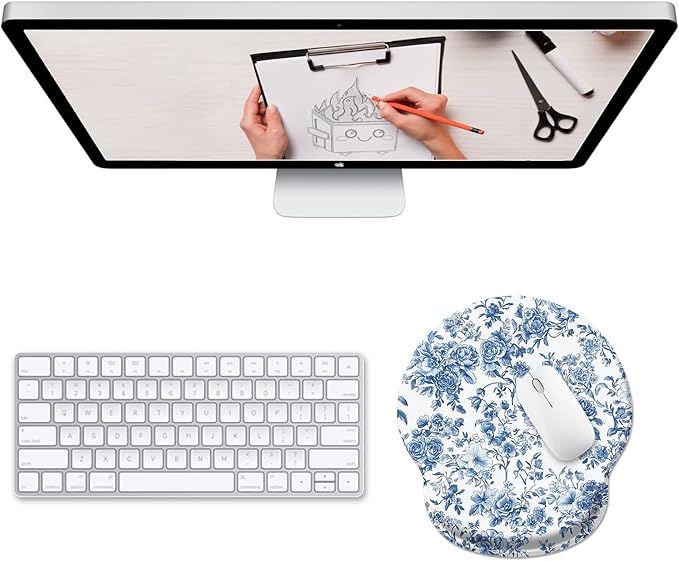Floral Flower Ergonomic Mouse Pad with Wrist Rest, Gel Mousepad Wrist Support, Computer Gaming Mouse Pad with Pain Relief Non-Slip PU Base for Desk Accessories Office Decor Supplies