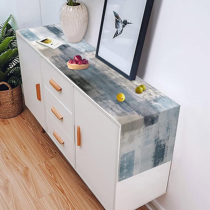 Emvency Farmhouse Table Runner, Vintage Blue and Grey Abstract Art Painting for Kitchen Coffee Table Family Dinners Holiday Parties Wedding Events Decor(13x90 inch)