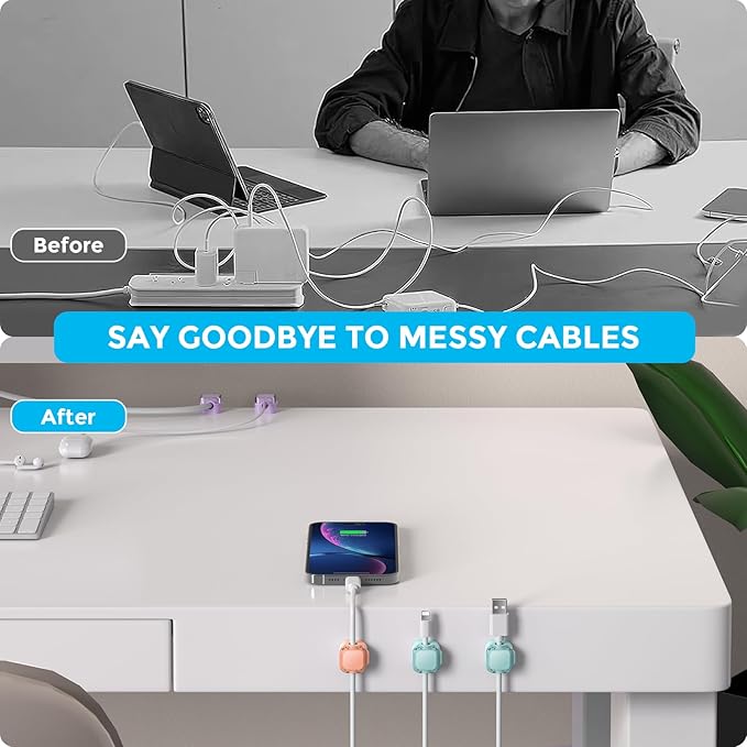 AhaStyle Magnetic Cable Organizer [1s Lock] 6 Pack Cord Holders Cable Clips Strong Adhesive Hide Cable Cord Keeper Adhesive Wire Organizer Keeper for Nightstand Kitchen Car Office