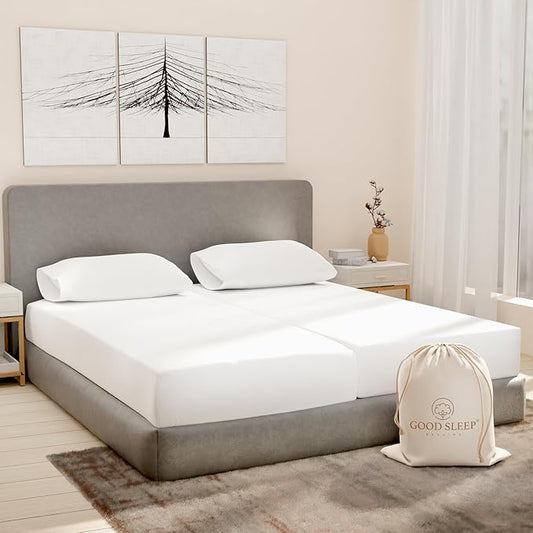 Split King Sheets Sets for Adjustable Bed Cotton, Luxury Sheetss, 1000 TC Egyptian Cotton Sheet, 5 Piece 100% Cotton Split King Set, Sateen Sheett, 2 Fitted - 16" Deep Pocket, White