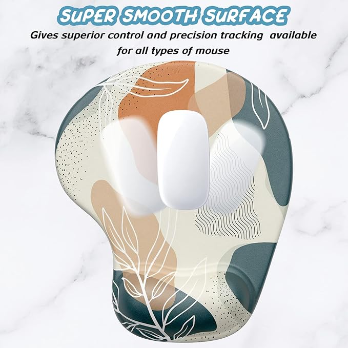 Hsurbtra Ergonomic Mouse Pad with Wrist Rest Support, Gel Mouse Pads with Non-Slip PU Base, Pain Relief Memory Foam Computer Mat, Cute Office Supplies Desk Decro Accessories, White Line