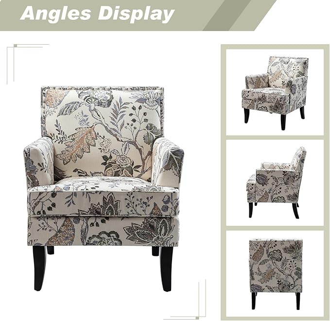 HULALA HOME Modern Accent Chairs Set of 2, Farmhouse High Back Floral Chairs with Wooden Legs & Nail Head Trim, Comfy Upholstered Armchairs for Living Room/Bedroom (Orange Grey Floral)