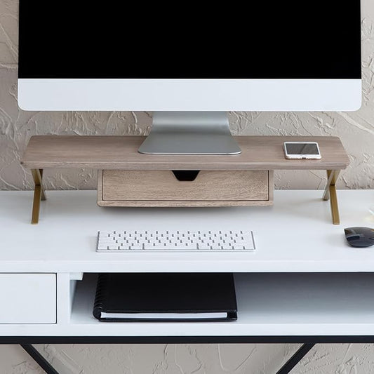 Anji Mountain Monitor Stand - Desktop Organizer & Laptop Riser, Ergonomic Monitor Riser, Space-Saving Monitor Stand for Desk, Durable Construction, Easy Assembly, Ideal for Home & Office,Biscotti