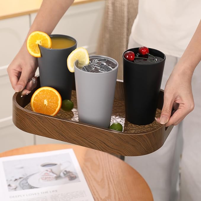 24 Pcs Unbreakable Plastic Cups Set, 20 oz Reusable Plastic Cups, Stackable Water Tumblers, Drinking Cup for Kitchen, Outdoor, BPA-free, Dishwasher Refrigerator and Microwave Safe (20 oz, 6 Colors)