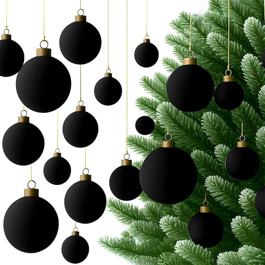 36 Pcs Velvet Christmas Balls Bulk - Flocked Christmas Tree Ball Ornaments Hanging Decoration for Xmas Tree, Wreath, Home or Party Decorations, 2.36", 2.76", 3.15"(Black)