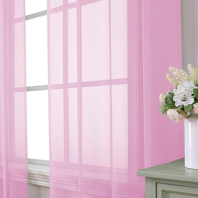 Aiyufeng Pink Sheer Curtains 54 inch Length Living Room Short Voile Drapes Solid Sheers Cafe Curtains Voile Bathroom Small Window Sheers 2 Panels Set, Rod Pocket, 40" Wx54 L