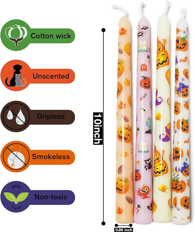 Halloween Taper Candles 10 Inch Ghost Pumpkin Long Tapered Candlesticks Candles for Halloween Party Porch Front Yard Home Decor