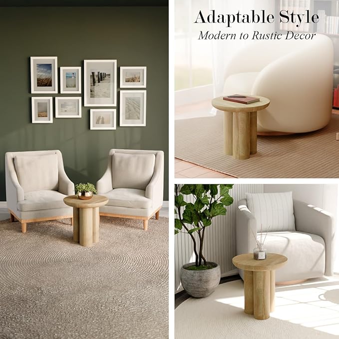 Relso Gaia Round End Table for Living Room and Farmhouse | Solid Mango Wood for Rustic Elegance | Ideal for Side Tables, Nightstands & More | Wood Side Table Round for Bedroom (Natural)