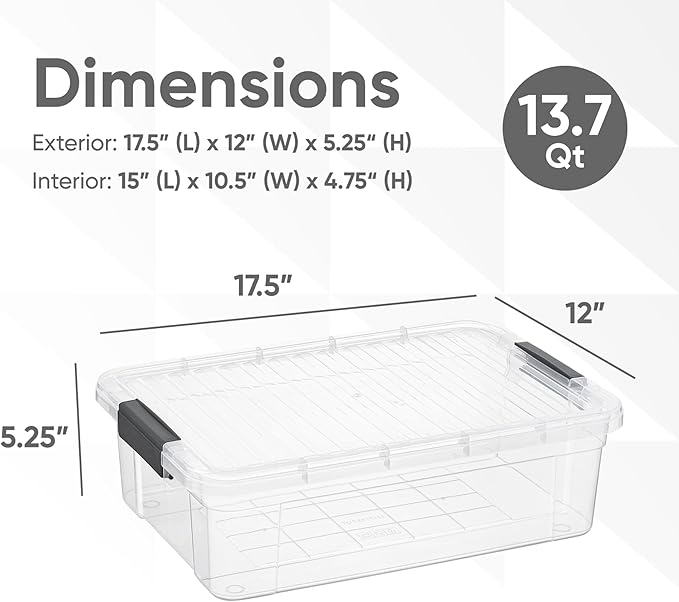 Superio Clear Storage Boxes with Lids, 16 Quart Plastic Container Bins for Organizing, Stackable Crates, BPA Free, Non Toxic, Odor Free, Organizers for Home, Office and Dorm, 3 Pack