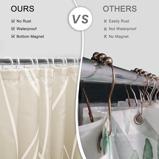 Punkray Ombre Khaki Beige Ivory Shower Curtain for Bathroom with Hooks, Stripe Bath Curtains Decorative Shower Curtains Water Repellent Washable, 72 x 72