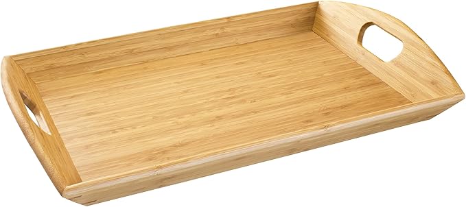 Totally Bamboo Butler's Serving Tray with Handles, Decorative Tray for Ottoman or Coffee Table, 23" x 15"