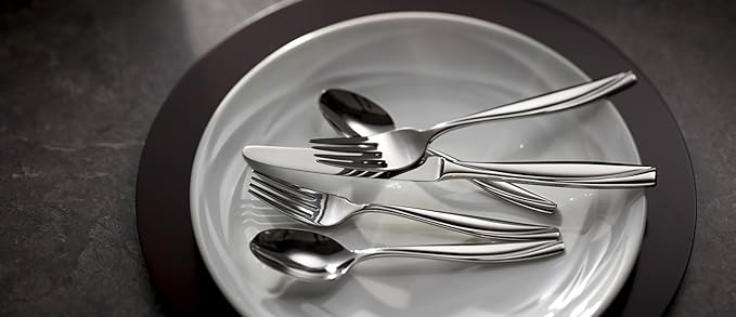 Oneida Camlynn Mirror 45 Piece Casual Flatware Set, 18/0 Stainless, Service for 8,Silver