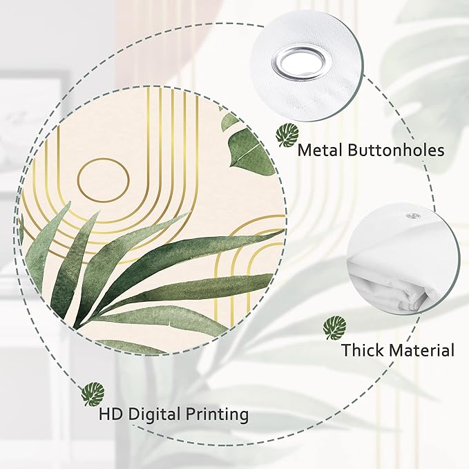 Glawry Mid Century Plant Shower Curtain Boho Botanical Tropical Abstract Minimalist Bohemian Leaves Bathroom Curtains Set Palm 72Wx78L Inches Bath Accessories Art Home Decor Fabric 12 Pack Hooks