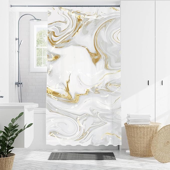 Domoku Purple Blue and Gold Marble Shower Curtain,Abstract Modern Bathroom Decor, Waterproof Washable Fabric Shower Curtain, 72 X 72