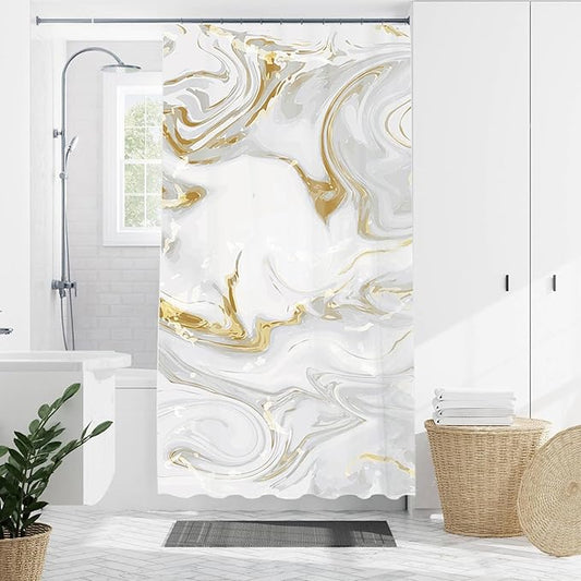 Domoku Purple Blue and Gold Marble Shower Curtain,Abstract Modern Bathroom Decor, Waterproof Washable Fabric Shower Curtain, 72 X 72