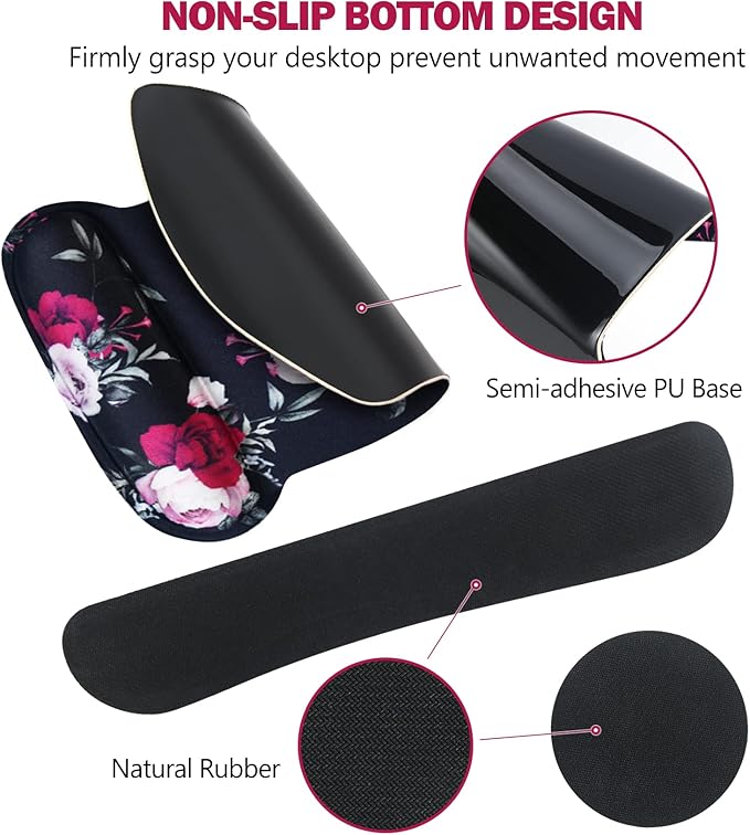 AIMSA Ergonomic Keyboard Wrist Rest and Mouse Pad with Wrist Support Set, Memory Foam Non-Slip Rubber Base, for Home, Office, Easy Typing, Pain Relief, Peony Flowers