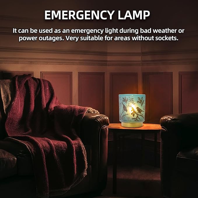 MJ PREMIER Cordless Table Lamp Timer, Big 7'' Battery Operated Lamp, Emergency Table Lamp for Area No Plug/Hurricane, Decorative Bird Lamp for Kitchen Counter/Entryway/Bathroom/Living Room/Gift