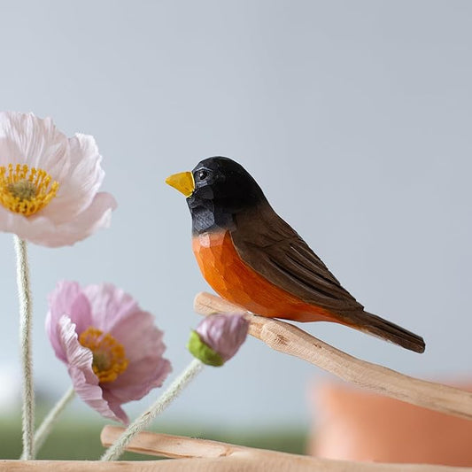 Handmade Wooden Robin Bird Figurine – Songbird Home Decor, Cute Red-Breasted Robin Knick-Knack for Bird Lovers, Unique Gift for Women, Mom, Friends – Rustic Nature Home Ornament