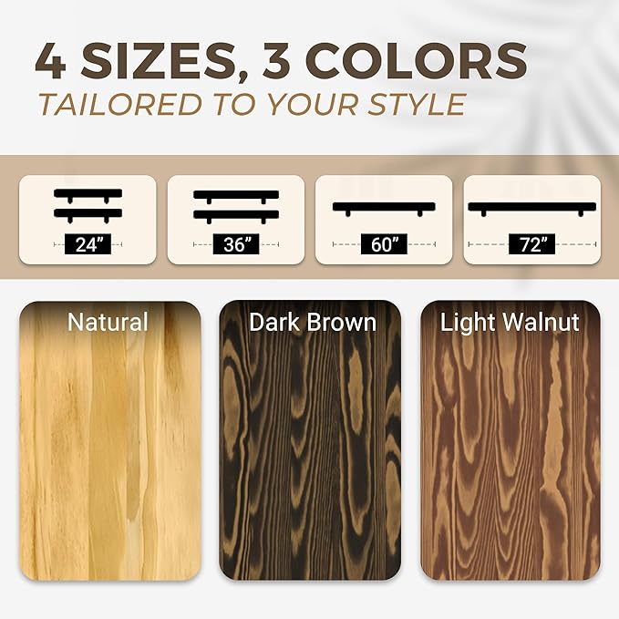 24'' Pine Wood Floating Shelves for Wall- Set of 2 - Rustic Wall Mounted Wooden Shelf for Stylish Home Décor - Natural Color - 24x6.5x1.25 Inches, 2pcs