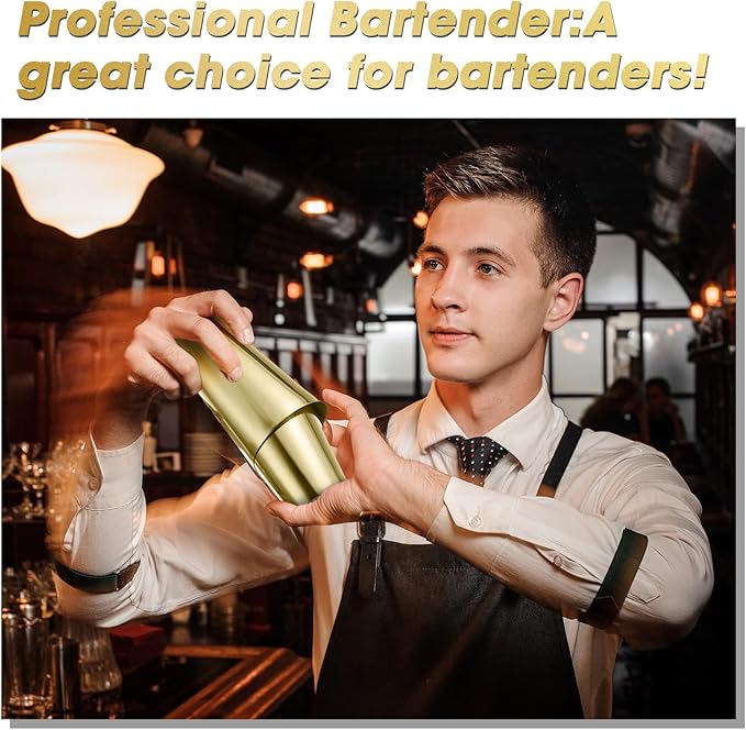 Sabary 6 Pcs Cocktail Shakers Professional Bar Shaker Boston Set Stainless Steel Martini Drink Mixer Basic Tool Weighted Shake Metal Can Cocktail Shaker Set, 18 Oz, 28 oz (Gold)