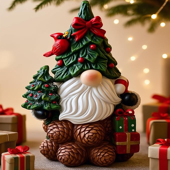 Christmas Gnomes Decorations | Set of 2 Resin Christmas Gnomes Figurines | Tomte Swedish Holiday Gnome Figurines Scandinavian for indoor Tabletop Decor | table centerpieces Window Sill Gifts 4.2in